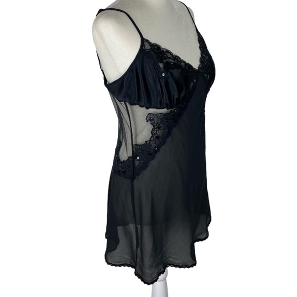 Vintage Y2K Victoria’s Secret Silk Mini Slip Dress Sheer Lace Size M Black - Picture 2 of 15